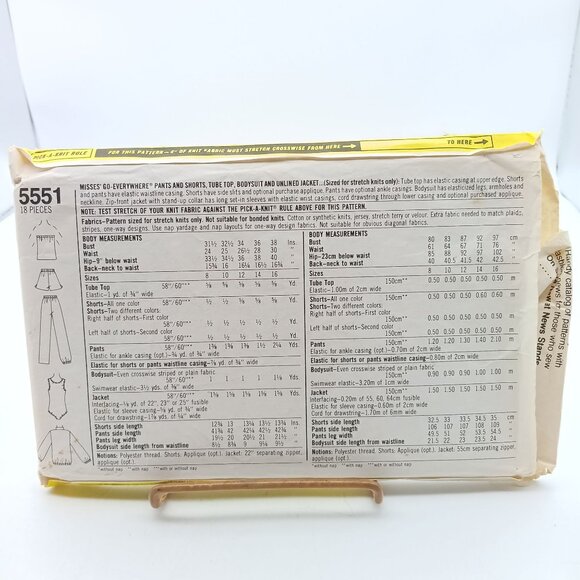 Simplicity 5551 Vintage Sewing Pattern Misses 80s Stretch Knit Pants Shorts Top - Picture 2 of 2